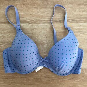 BRAND NEW! Maidenform Women's Bra, Blue Polka Dots, Size 34D